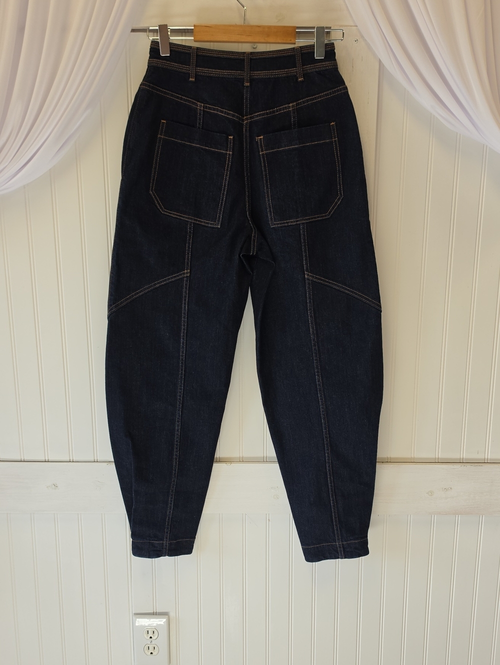 Ulla Johnson Dark Blue High Rise Button Front Cotton Blend Jeans Size 0 - Picture 4 of 7